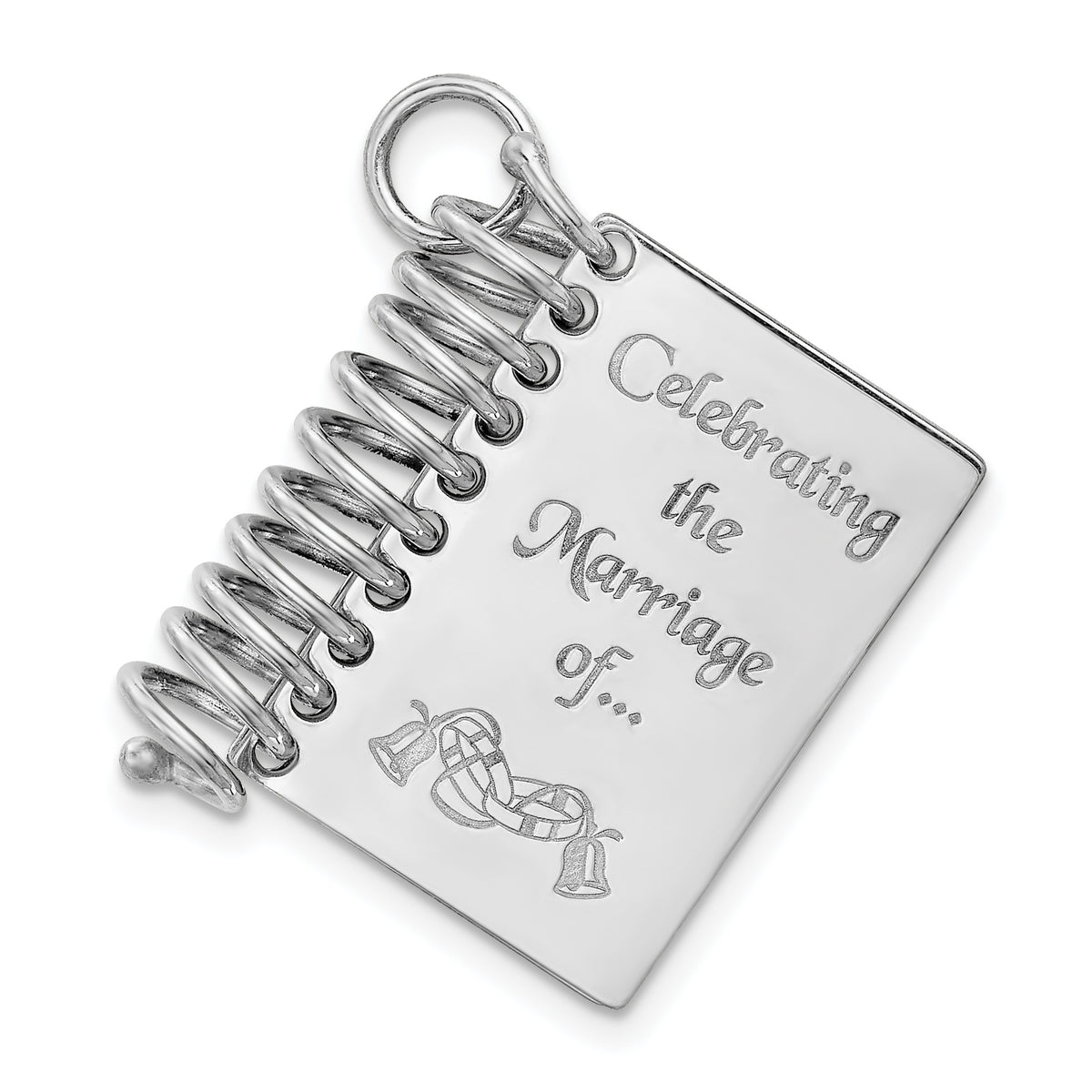 Sterling Silver Rhodium-plated Personalizable Wedding Book Charm