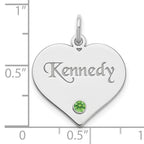 Sterling Silver/Rhodium-plated Personalized Heart with Birthstone Charm