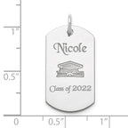 Sterling Silver Rhodium-plated Personalizable Graduation Dog Tag Charm