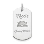 Sterling Silver Rhodium-plated Personalizable Graduation Dog Tag Charm