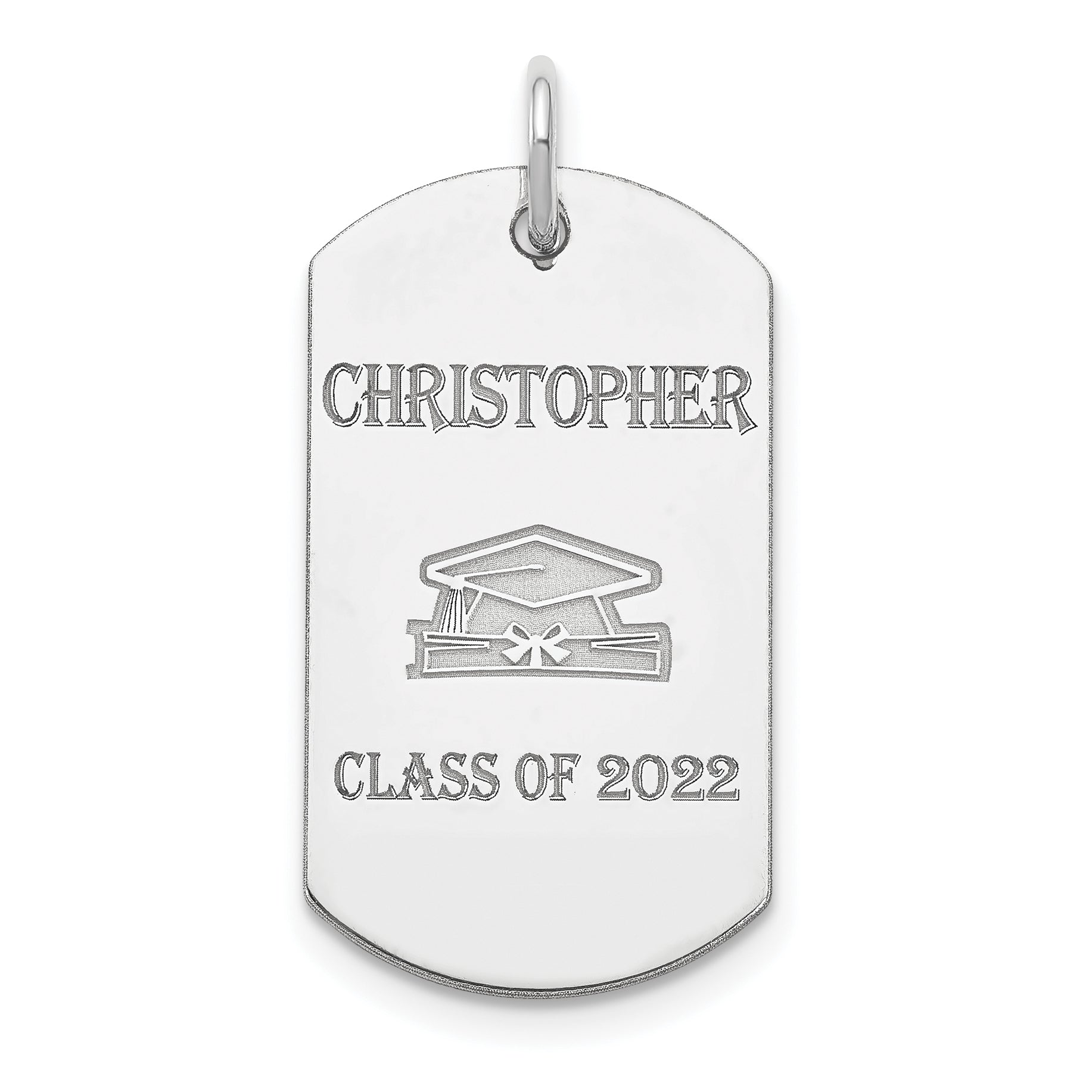 Sterling Silver Rhodium-plated Personalizable Graduation Dog Tag Charm Main image