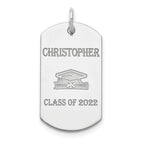 Sterling Silver Rhodium-plated Personalizable Graduation Dog Tag Charm