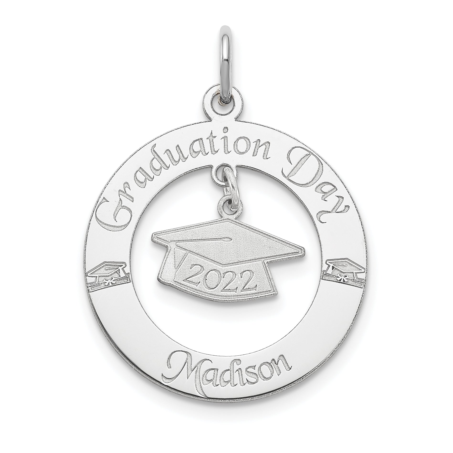 Sterling Silver Rhodium-plated Personalizable Graduation Charm Main image