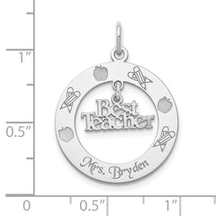Sterling Silver Rhodium-plated Personalizable Best Teacher Charm
