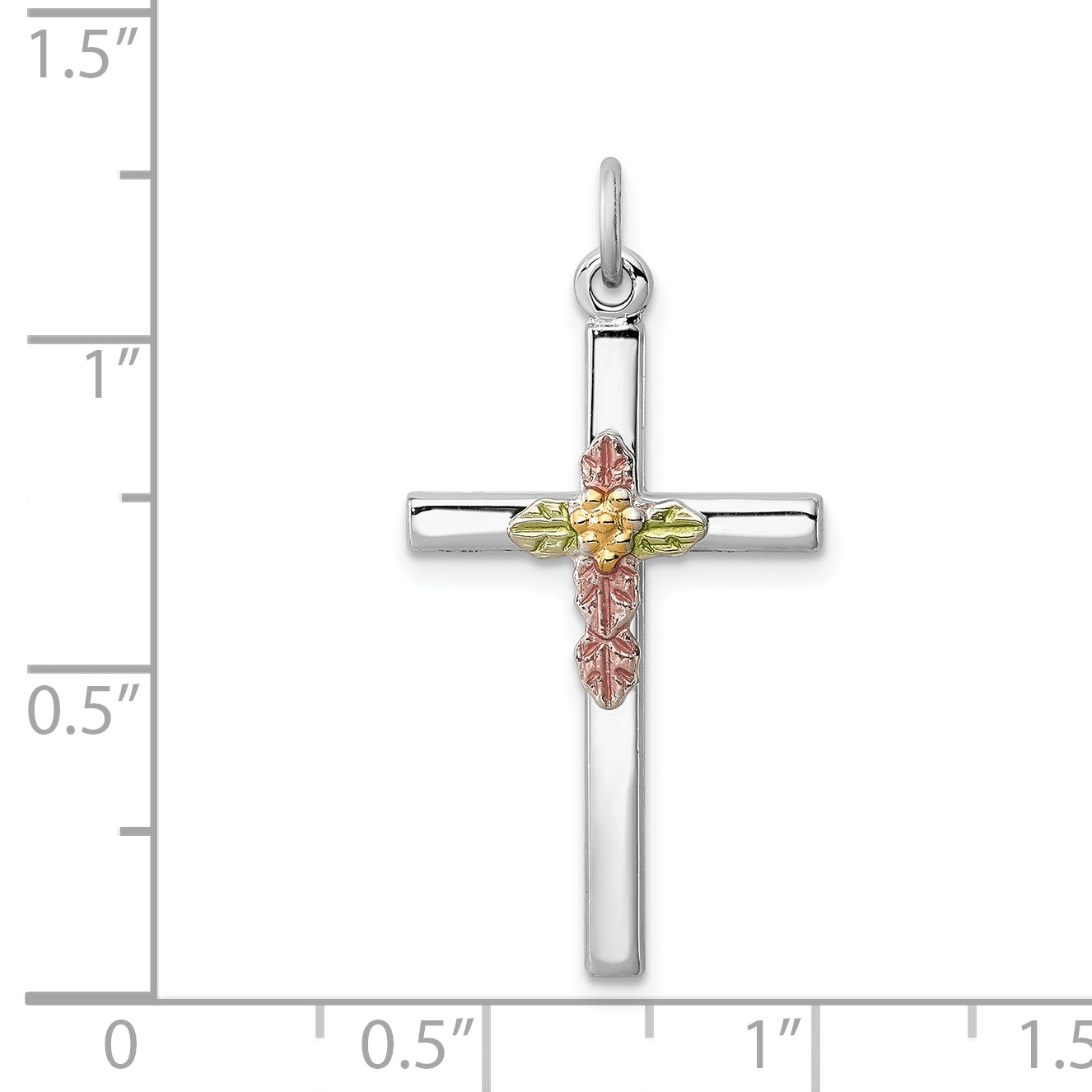 Sterling Silver Rhodium-plated Polished Epoxy & Gold-plated Cross Pendant