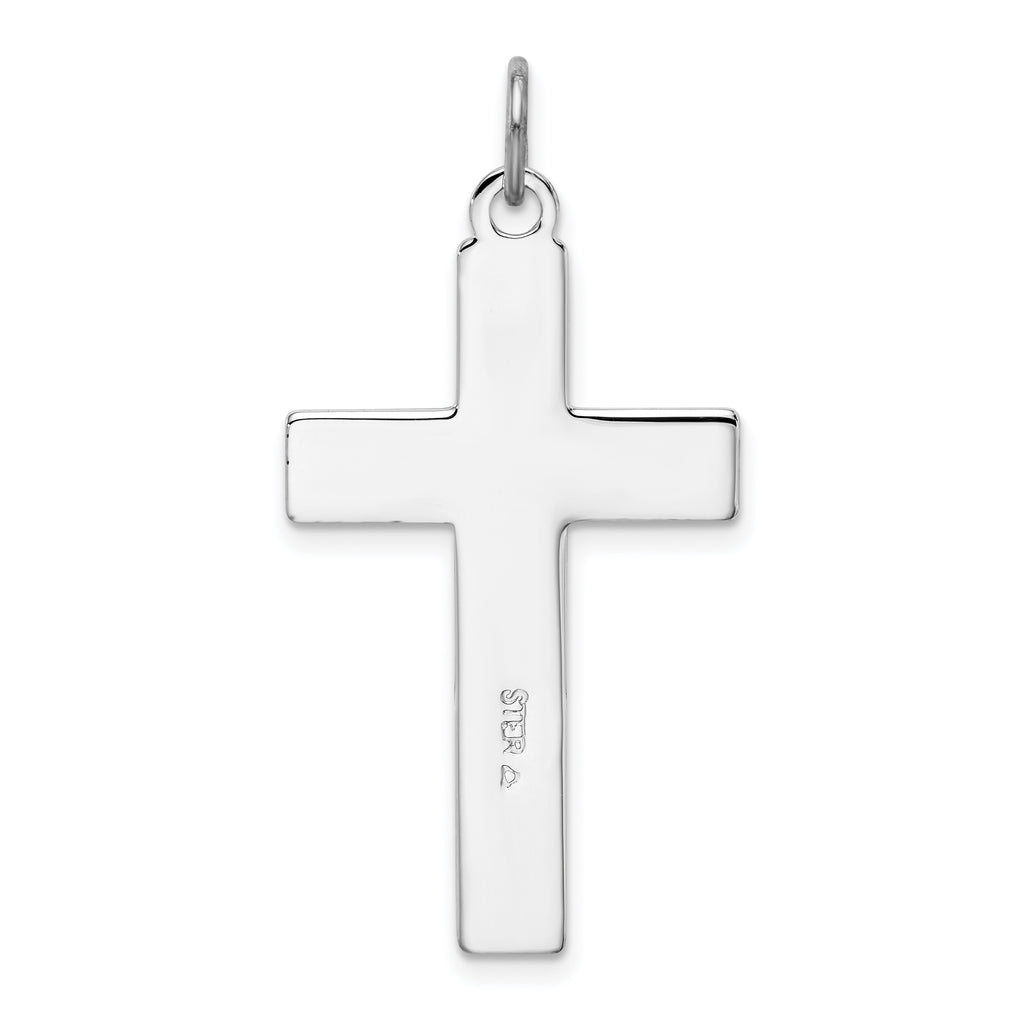 Sterling Silver Black Enamel Cross Pendant Rhodium-Plated Elegant Design