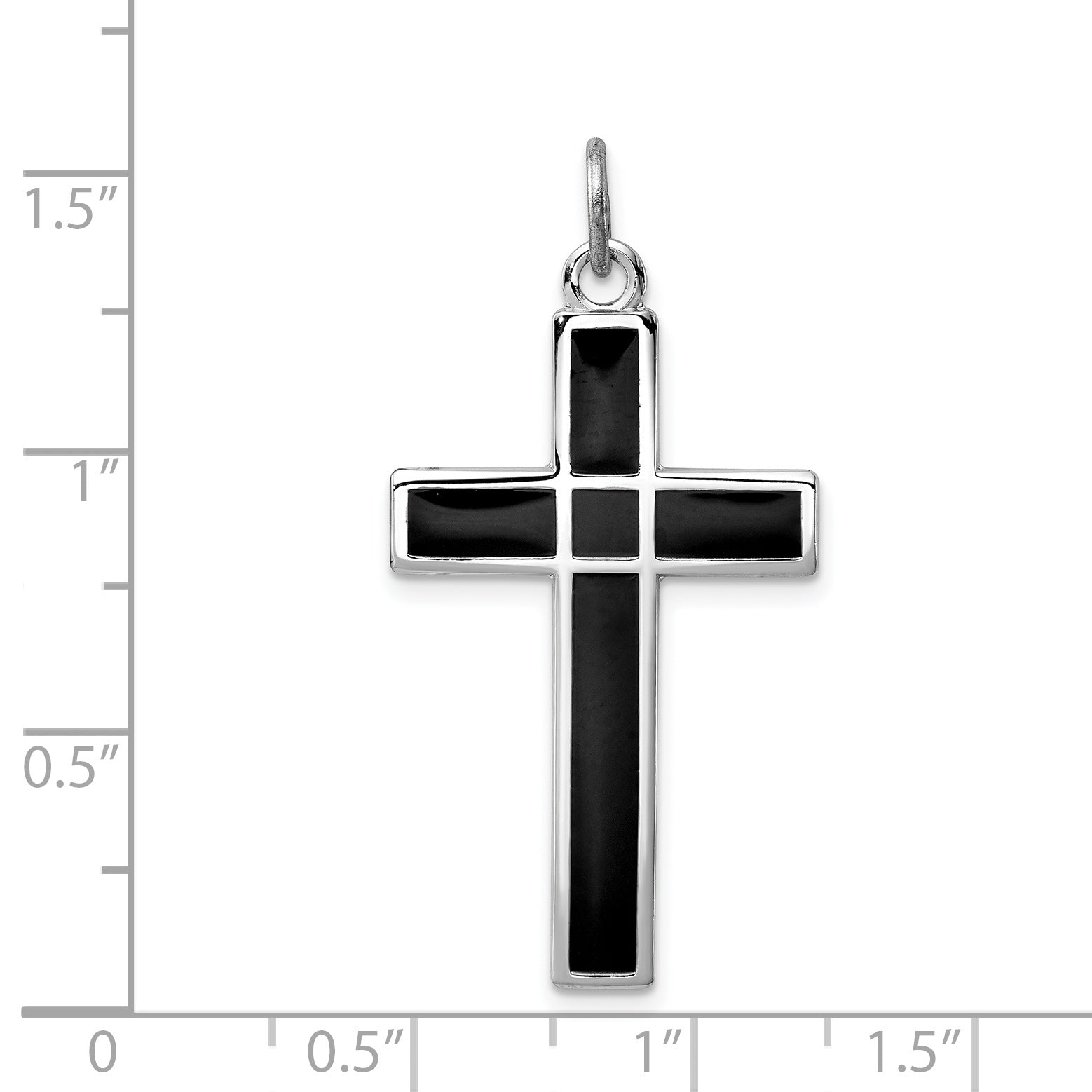 Sterling Silver Black Enamel Cross Pendant Rhodium-Plated Elegant Design
