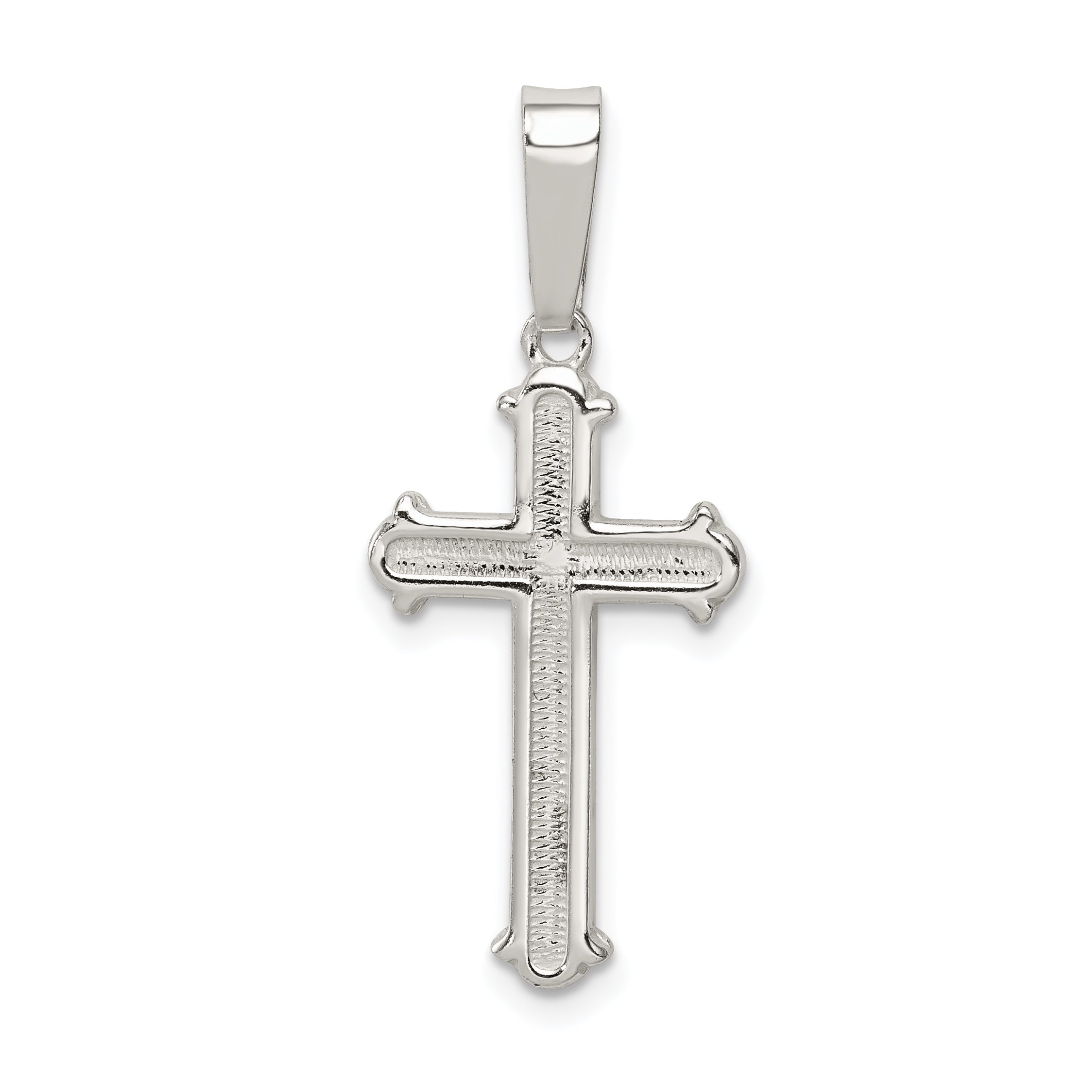Sterling Silver Polished and Texture Center Finish Cross Pendant Main image
