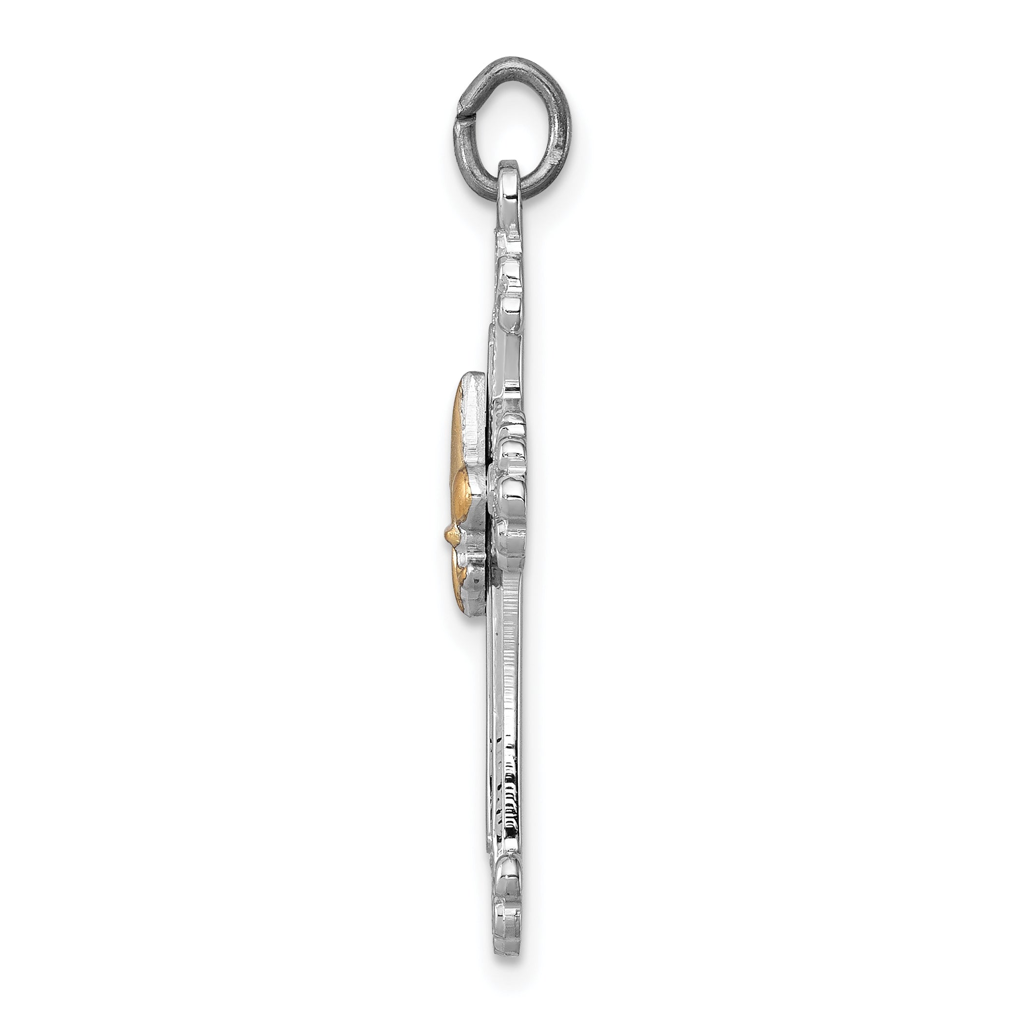 Sterling Silver 925 Cross & Fleur de Lis Pendant with Gold Accents