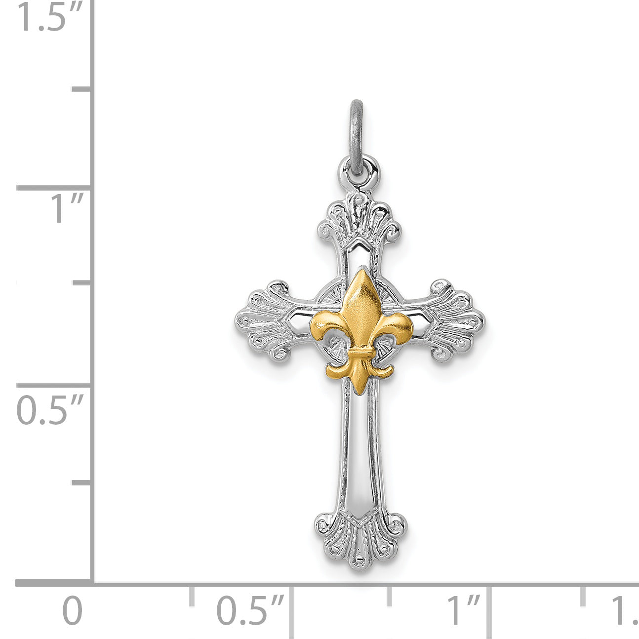 Sterling Silver 925 Cross & Fleur de Lis Pendant with Gold Accents