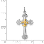 Sterling Silver 925 Cross & Fleur de Lis Pendant with Gold Accents