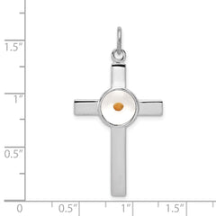 Sterling Silver 925 Rhodium-Plated Cross Pendant with Mustard Seed Elegance