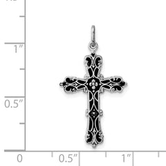 Sterling Silver Rhodium-plated with Black Epoxy Cross Pendant