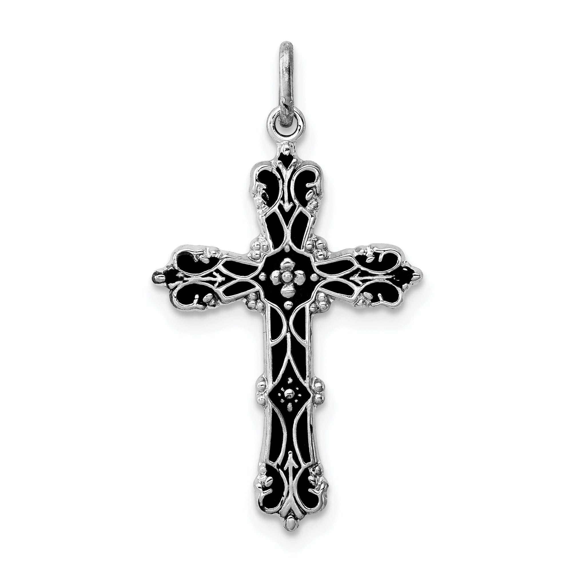 Sterling Silver Rhodium-plated with Black Epoxy Cross Pendant Main image