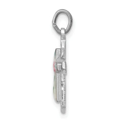 Sterling Silver 925 Cross Pendant with Enamel Rhodium-Plated Polished Finish