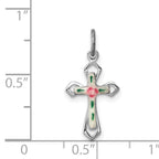 Sterling Silver 925 Cross Pendant with Enamel Rhodium-Plated Polished Finish