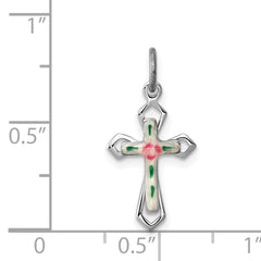 Sterling Silver 925 Cross Pendant with Enamel Rhodium-Plated Polished Finish