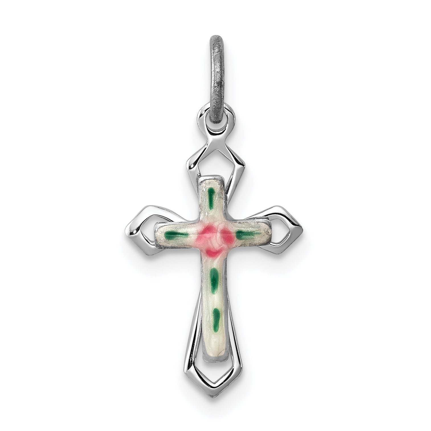 Sterling Silver Rhodium-plated with Enamel Cross Pendant Main image