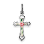 Sterling Silver Rhodium-plated with Enamel Cross Pendant