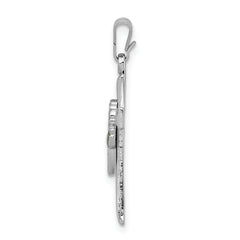 Sterling Silver Rhodium-Plated Cross Pendant with Epoxy Rose Center