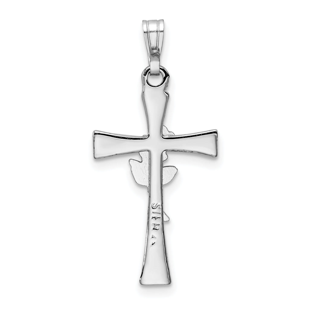 Sterling Silver Rhodium-Plated Cross Pendant with Epoxy Rose Center