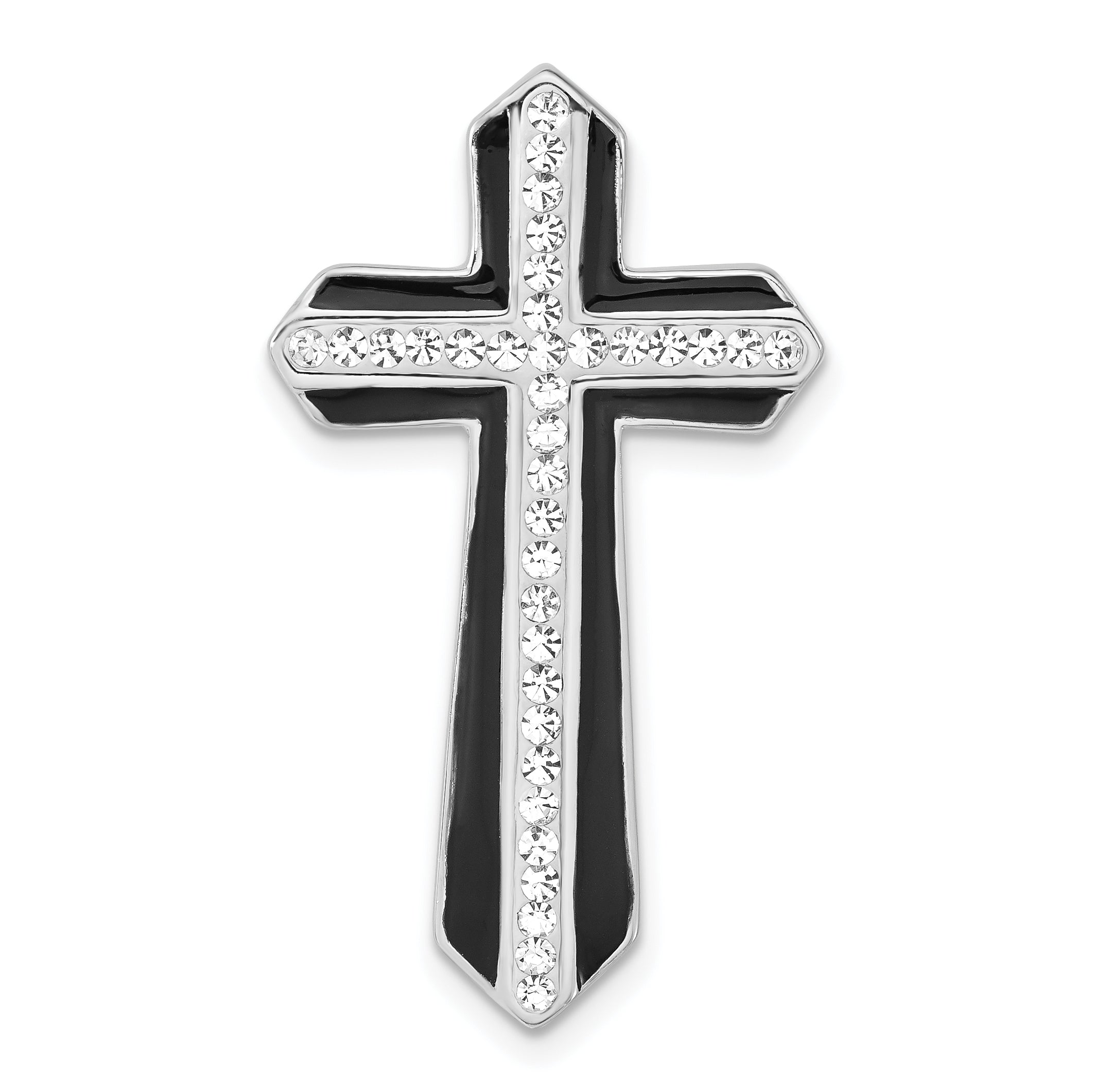 Sterling Silver Rhodium-plated Stellux Crystal & Black Enamel Cross Slide Main image