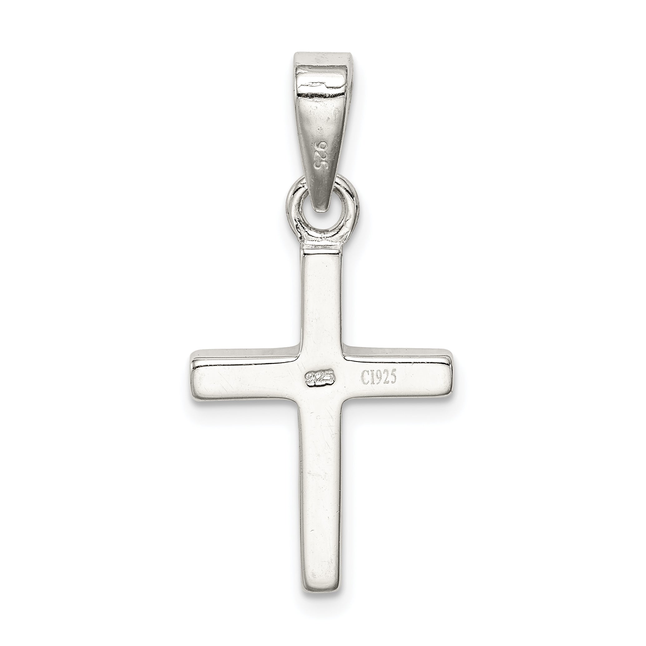 Sterling Silver 925 Thin Cross Pendant with Blue Opal Inlay