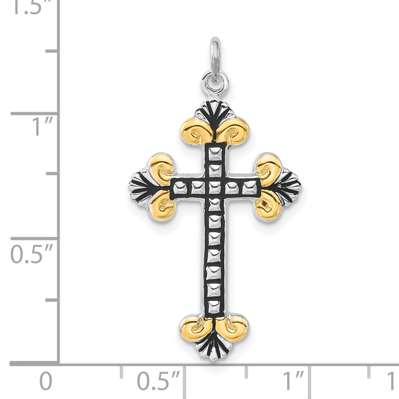 Sophia Jewelers Sterling Silver Vermeil Cross Pendant with Polished Black Enamel