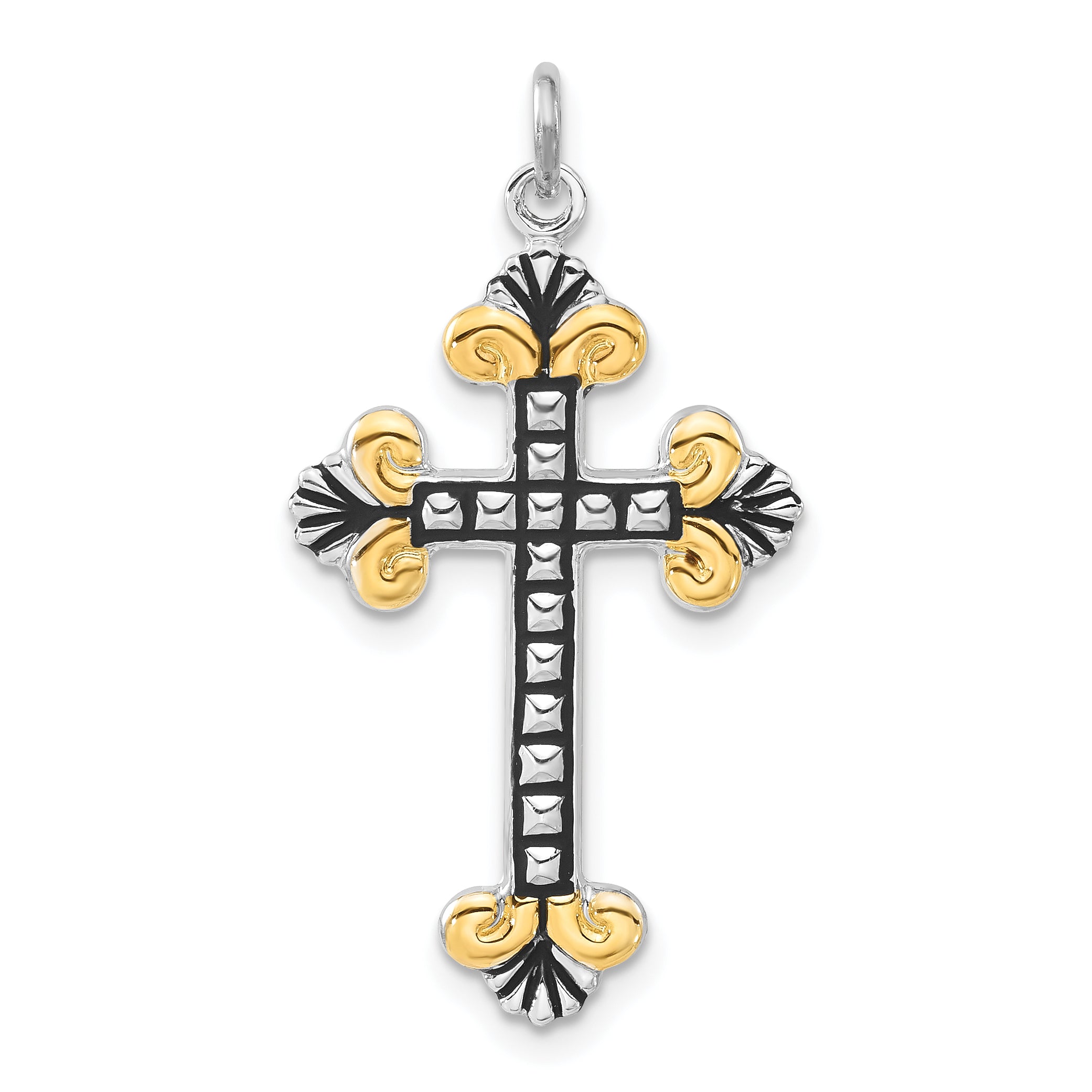 Sterling Silver Black Enamel & Gold-tone Vermeil Cross Pendant Main image