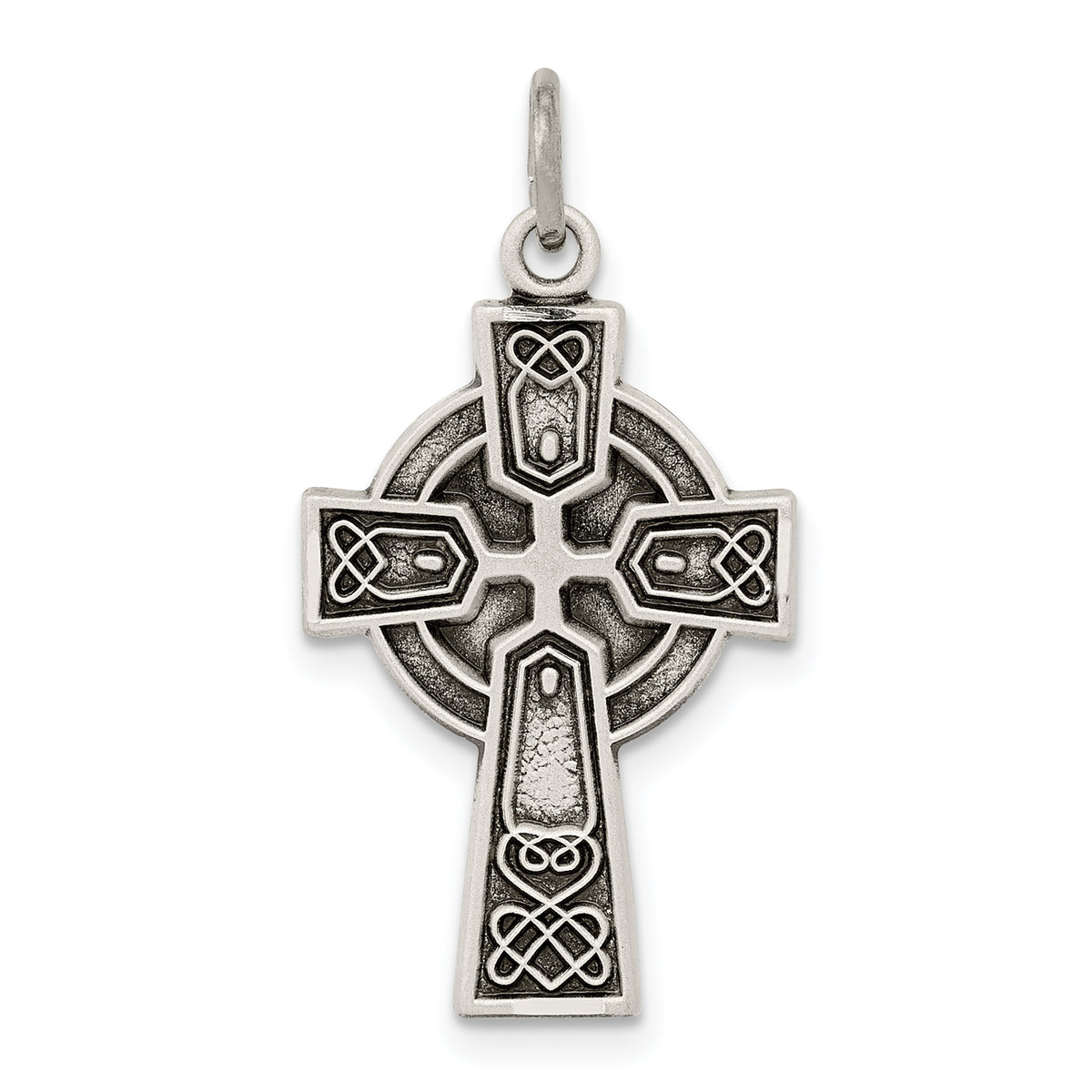 Sterling Silver Antiqued Satin Celtic Cross Pendant