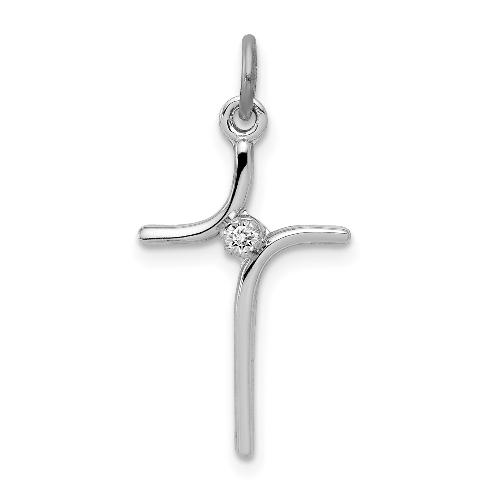Sterling Silver Rhodium-plated Cross with CZ Center Pendant Main image