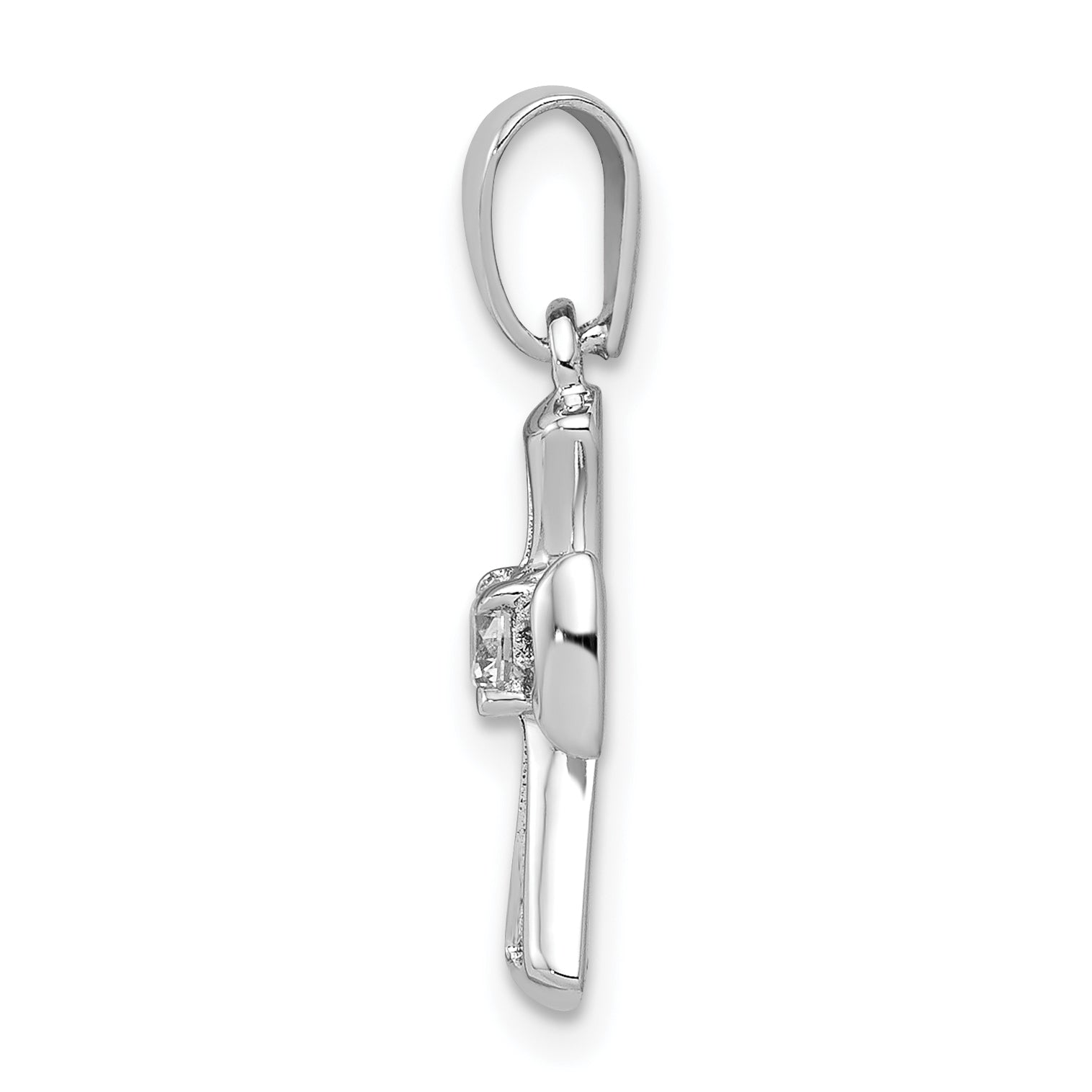 Sterling Silver 925 CZ Cross Pendant with Rhodium Polished Finish