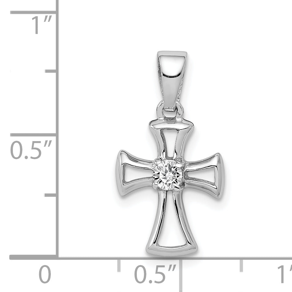 Sterling Silver 925 CZ Cross Pendant with Rhodium Polished Finish