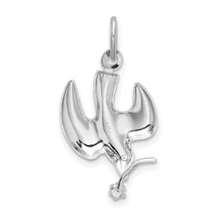 Sterling Silver Rhodium-plated Polished Dove with CZ Pendant