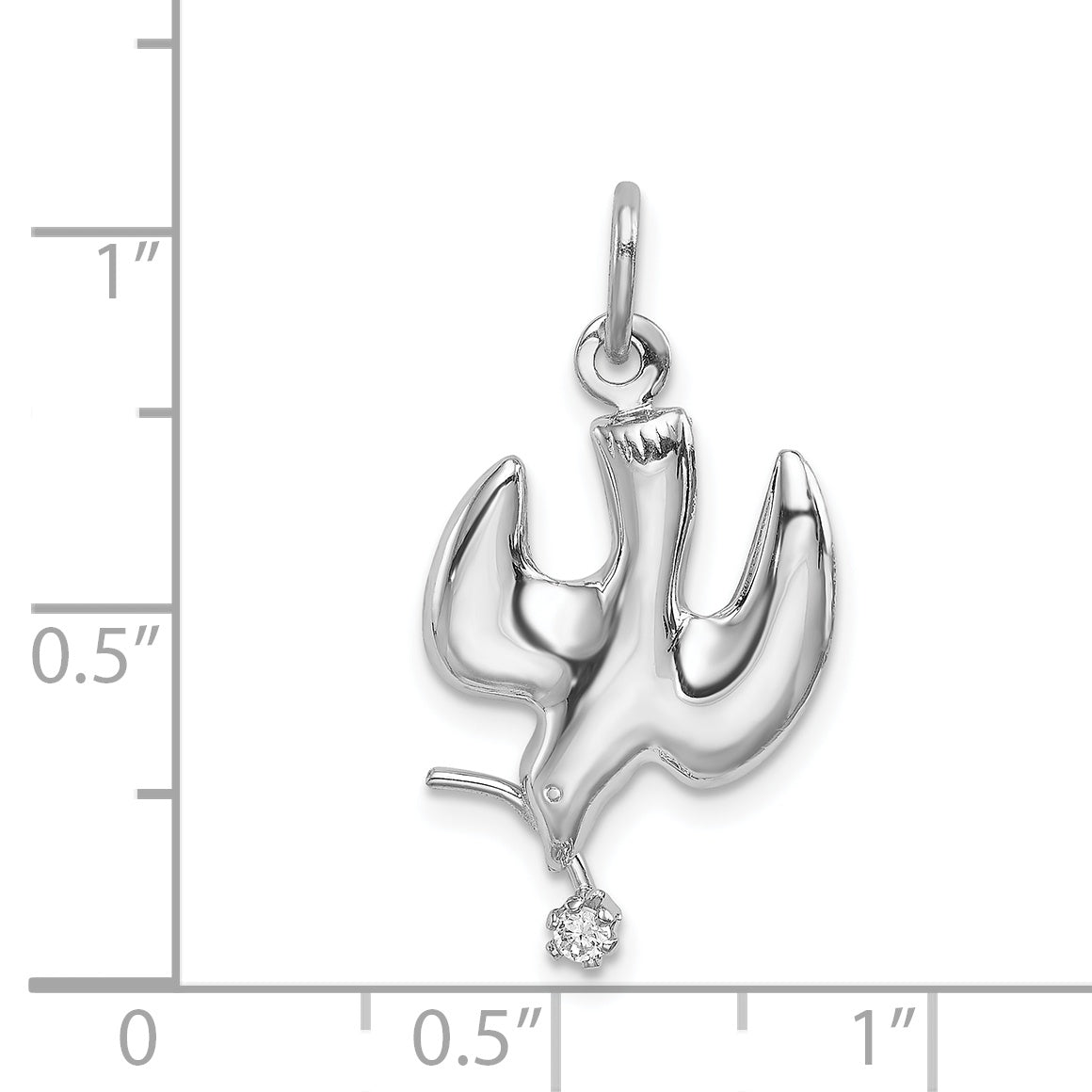Sterling Silver Rhodium-plated Polished Dove with CZ Pendant