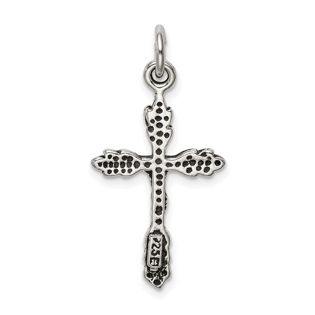 Sterling Silver 925 Crucifix Charm with Antiqued Finish Elegant Pendant