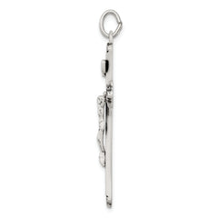 Sterling Silver Satin Halo Cross Pendant with Antique Finish
