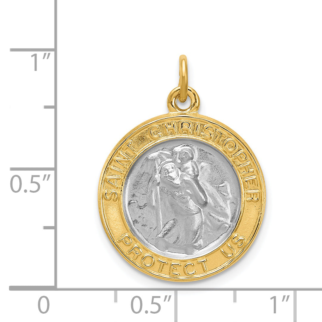 Sterling Silver 925 St. Christopher Medal with Rhodium and Gold Plating