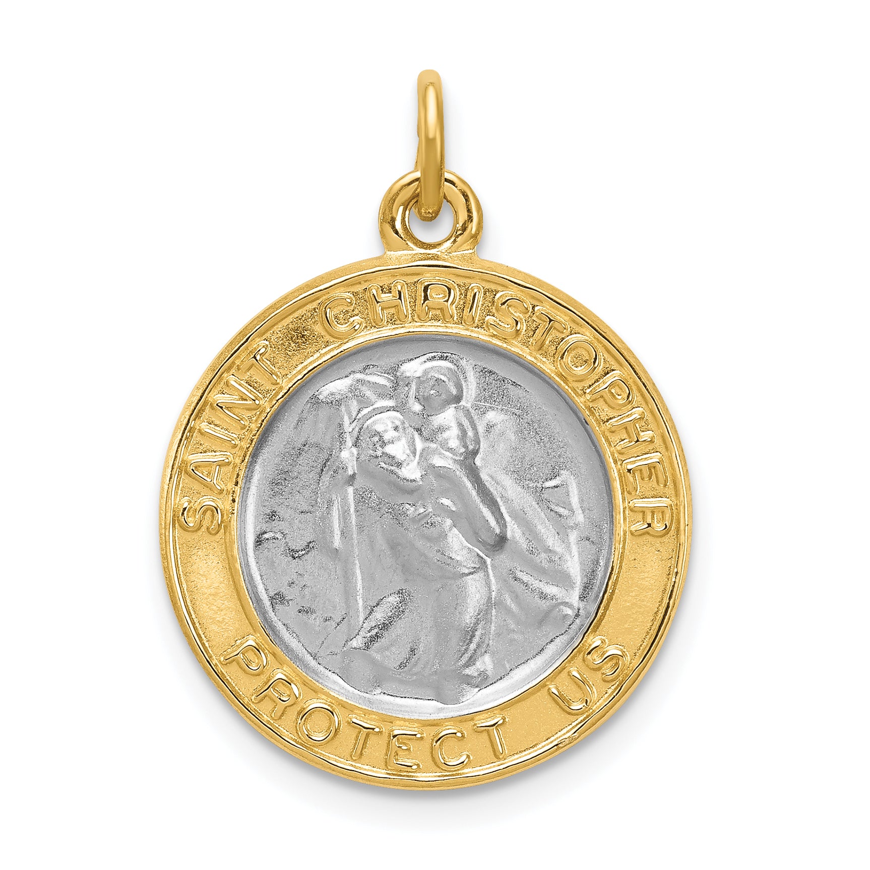 Sterling Silver Rhodium-plated & Gold-plated St. Christopher Medal Main image