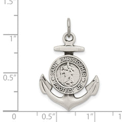 Sterling Silver Antiqued Satin St Christopher Anchor Medal Pendant