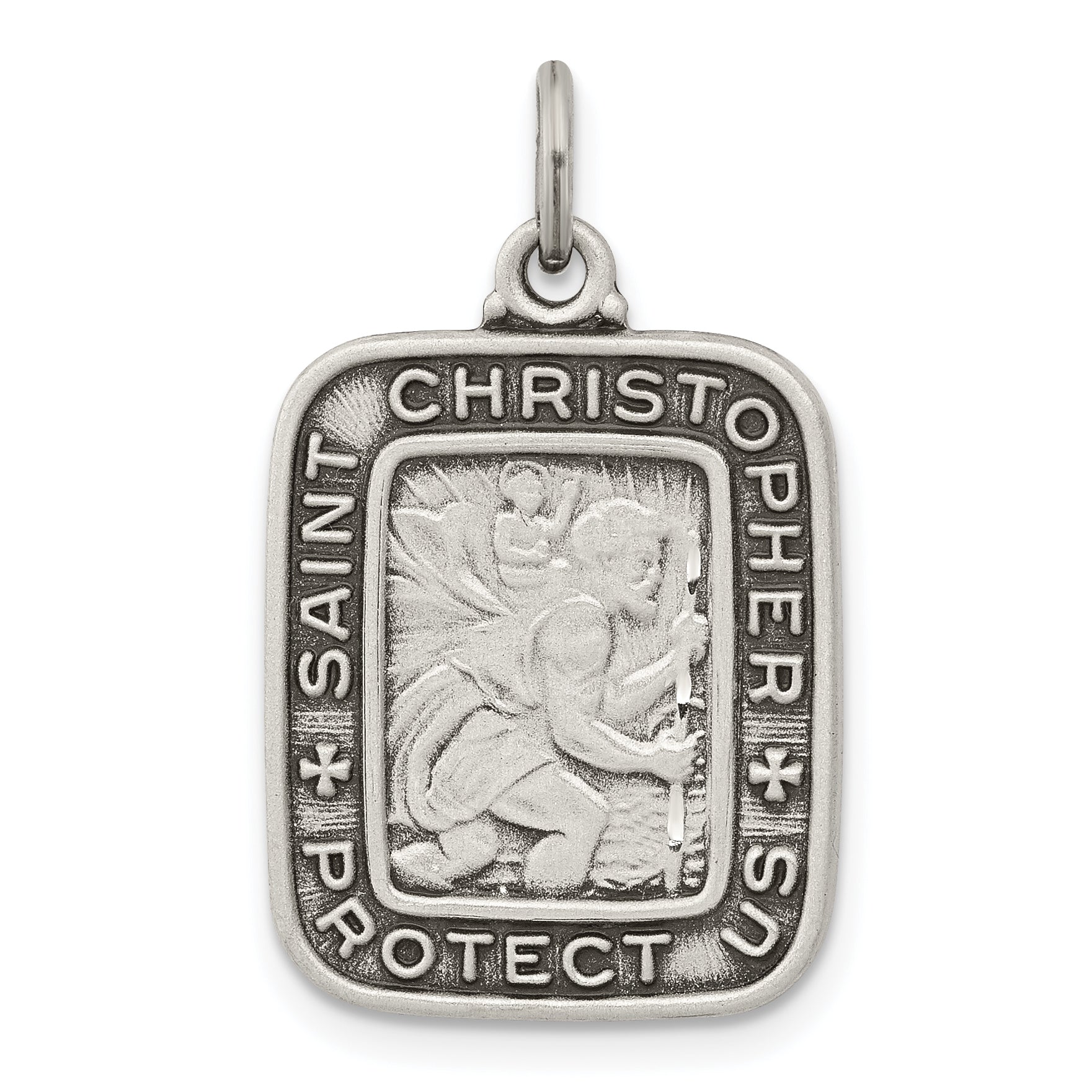 Sterling Silver Antiqued Square St. Christopher Medal Pendant Main image