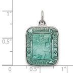 Sterling Silver St. Christopher Pendant with Teal Enamel and Platinum Finish