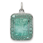 Sterling Silver Teal Enamel Square St. Christopher Medal Pendant