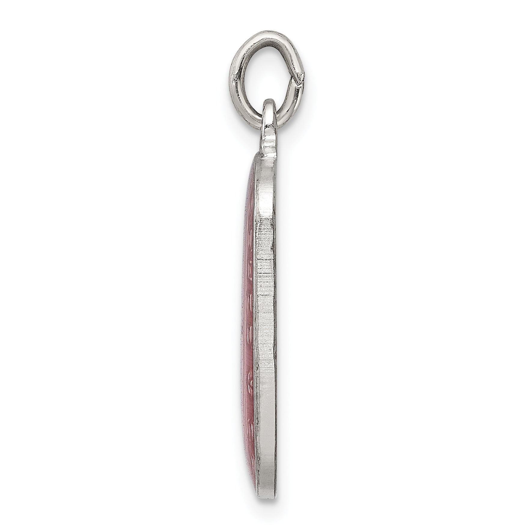 Sterling Silver Pink Enamel St. Christopher Pendant with Platinum Finish