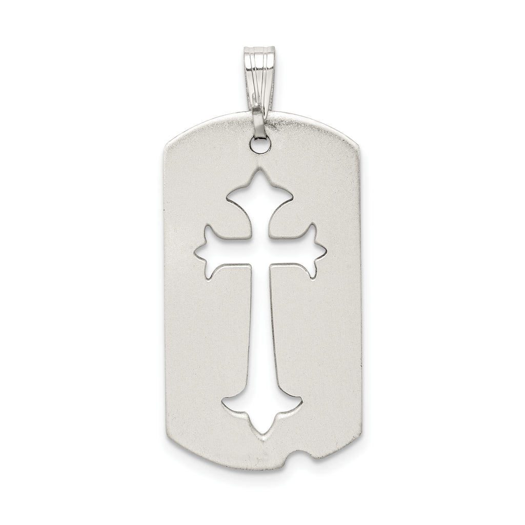 Sterling Silver 925 Cross Dog Tag Pendant Polished Unisex Design