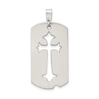 Sterling Silver 925 Cross Dog Tag Pendant Polished Unisex Design