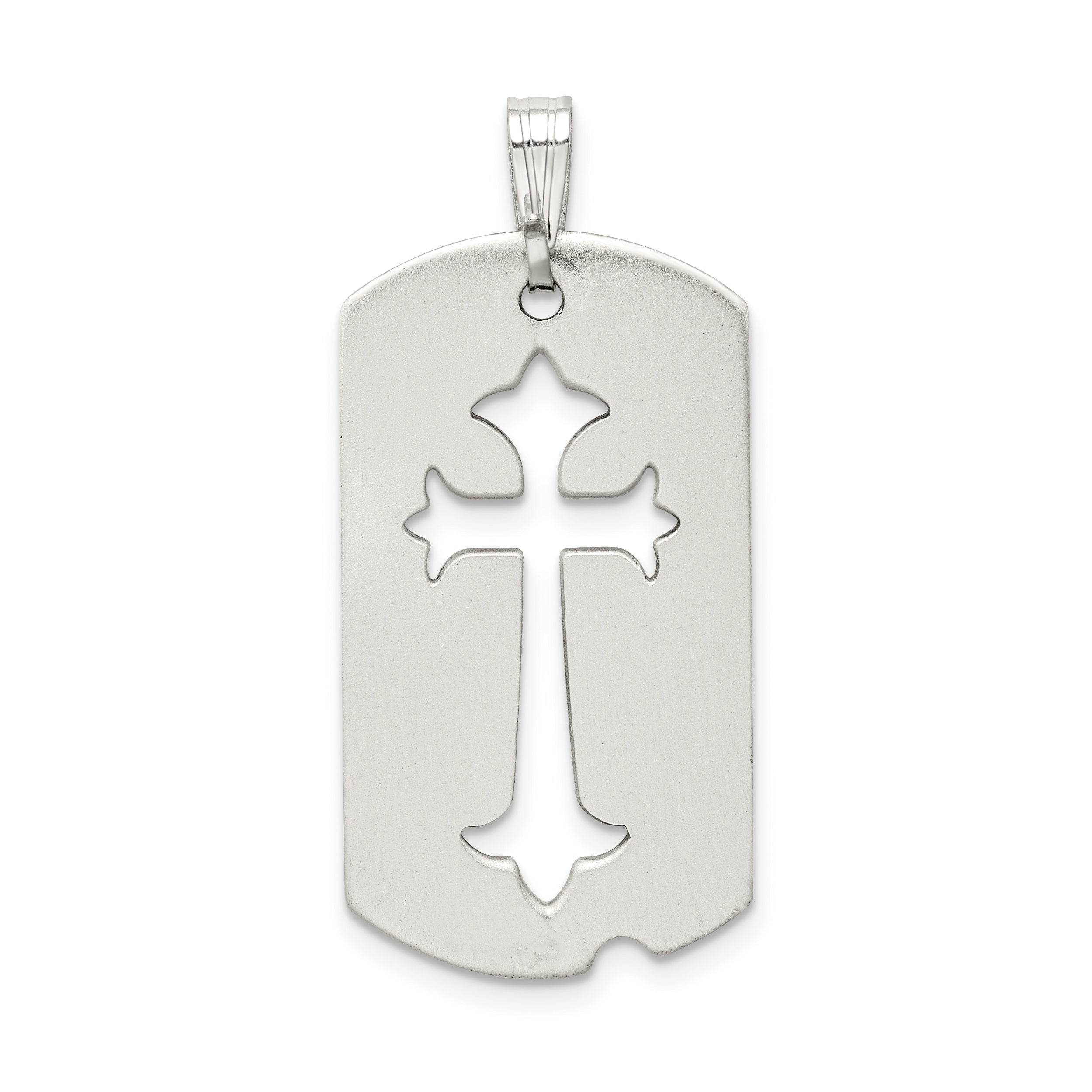 Sterling Silver 925 Cross Dog Tag Pendant Polished Unisex Design