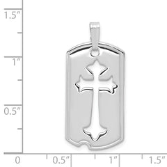 Sterling Silver Rhodium-plated Polished Dog Tag With Cut out Cross Pendant