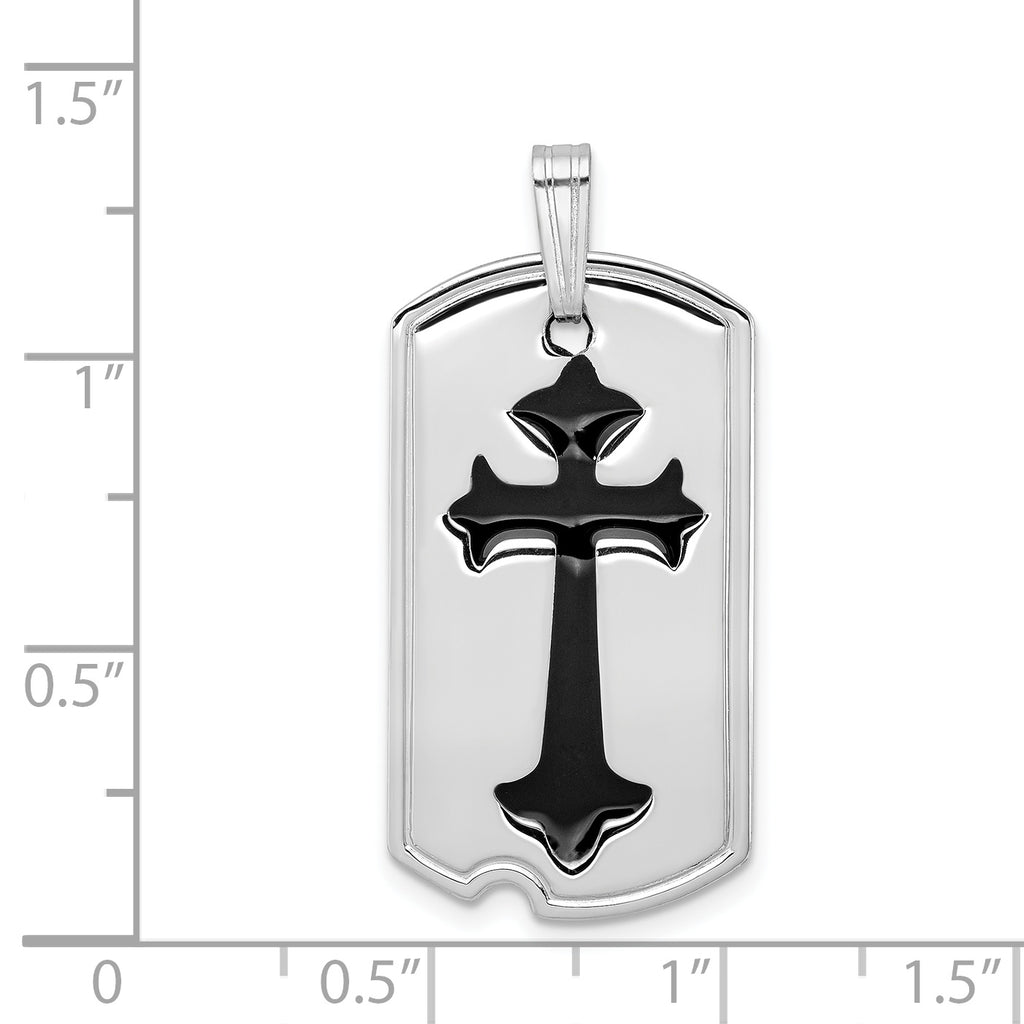 Sophia Jewelers Sterling Silver Rhodium-Plated Black Epoxy Cross Pendant