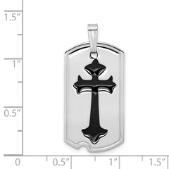 Sterling Silver Rhodium-plated Polished Black Epoxy Cross Dog Tag Pendant